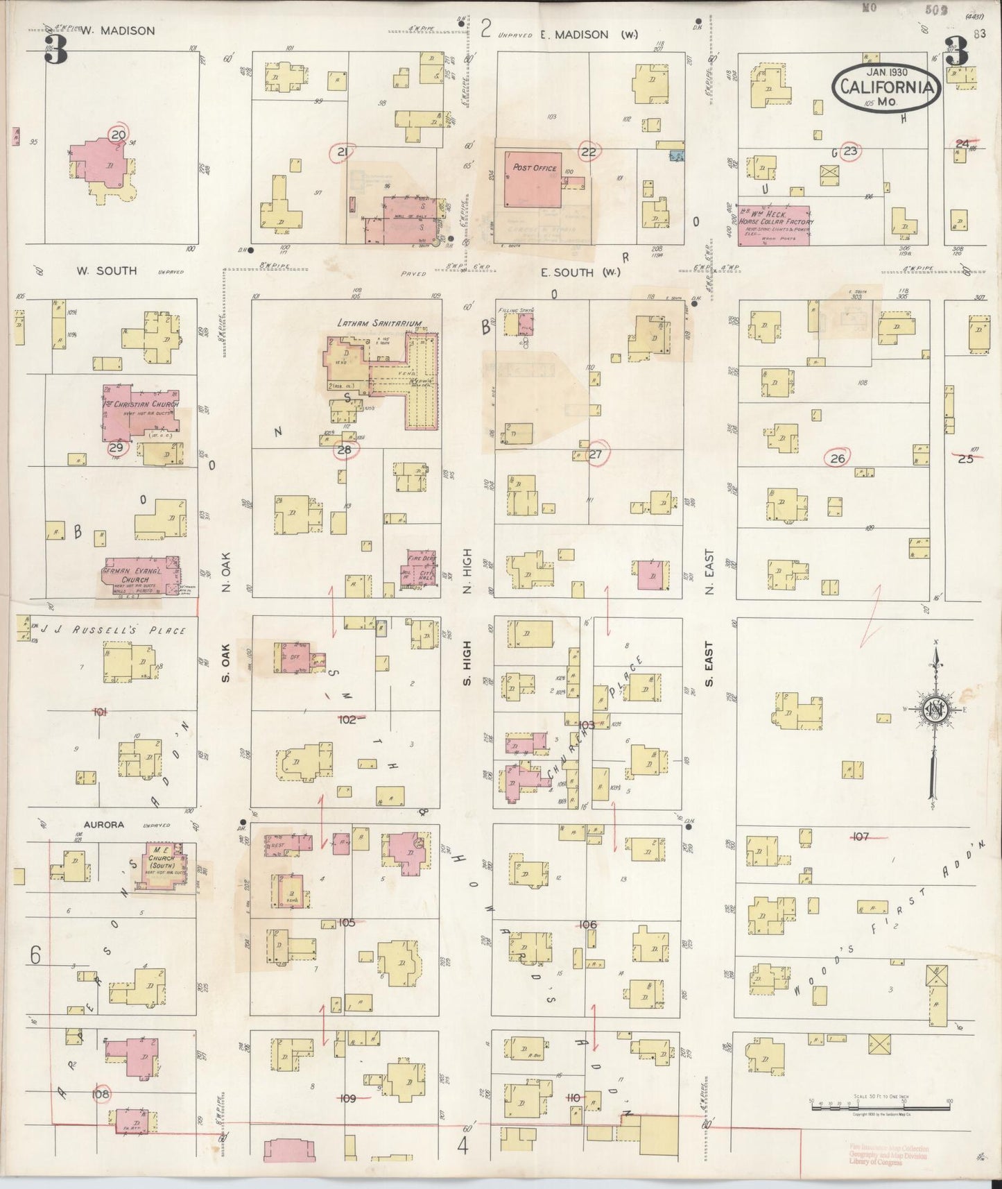 Sanborn Fire Insurance Map from California, Moniteau County, Missouri (1938), Sheet #0003 - Complete Map Set gallery image, historic Sanborn map, vintage wall art, California California