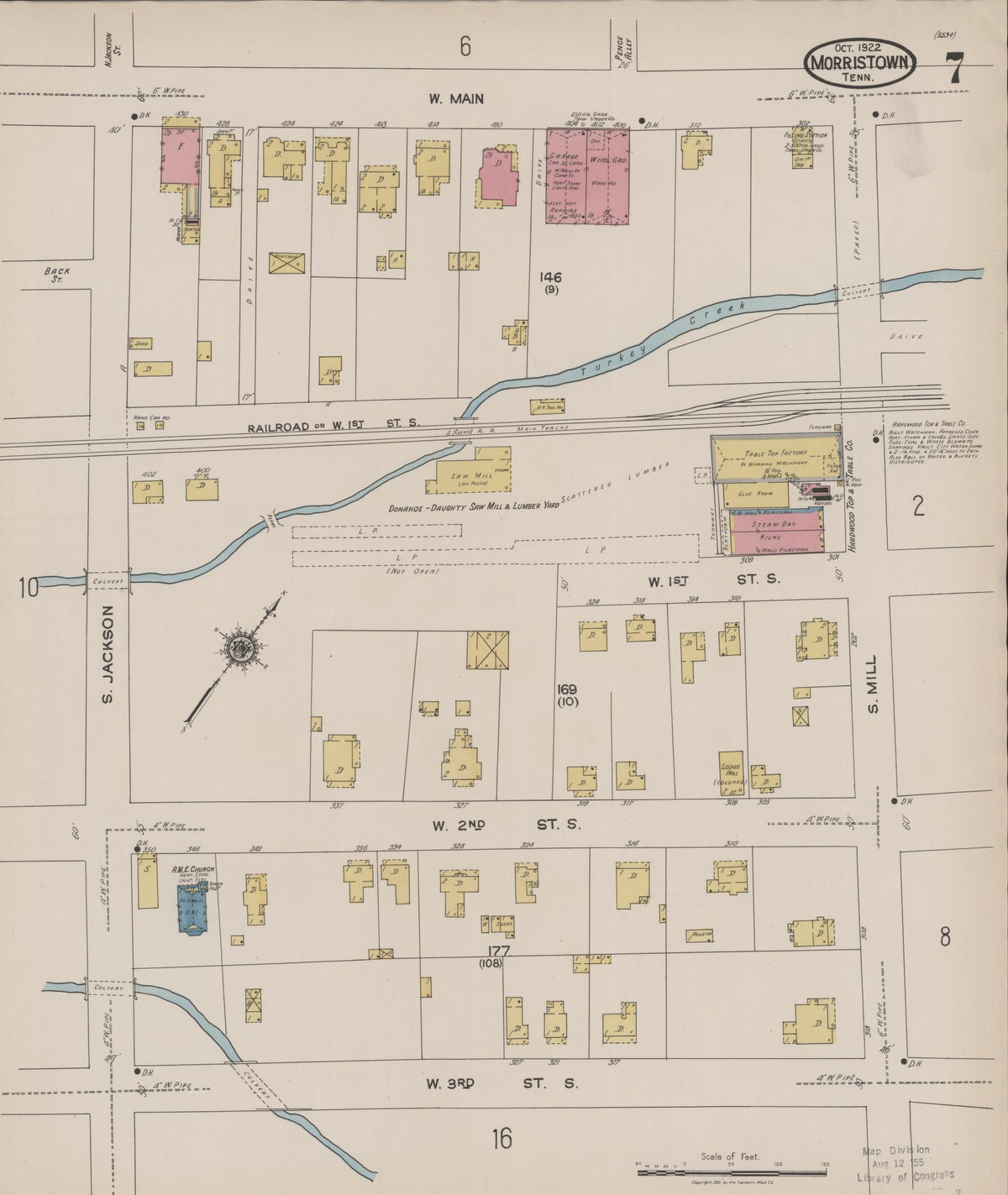 Sanborn Fire Insurance Map from Morristown, Hamblen County, Tennessee (1922), Sheet #0007 - Complete Map Set gallery image, historic Sanborn map, vintage wall art, Tennessee Tennessee