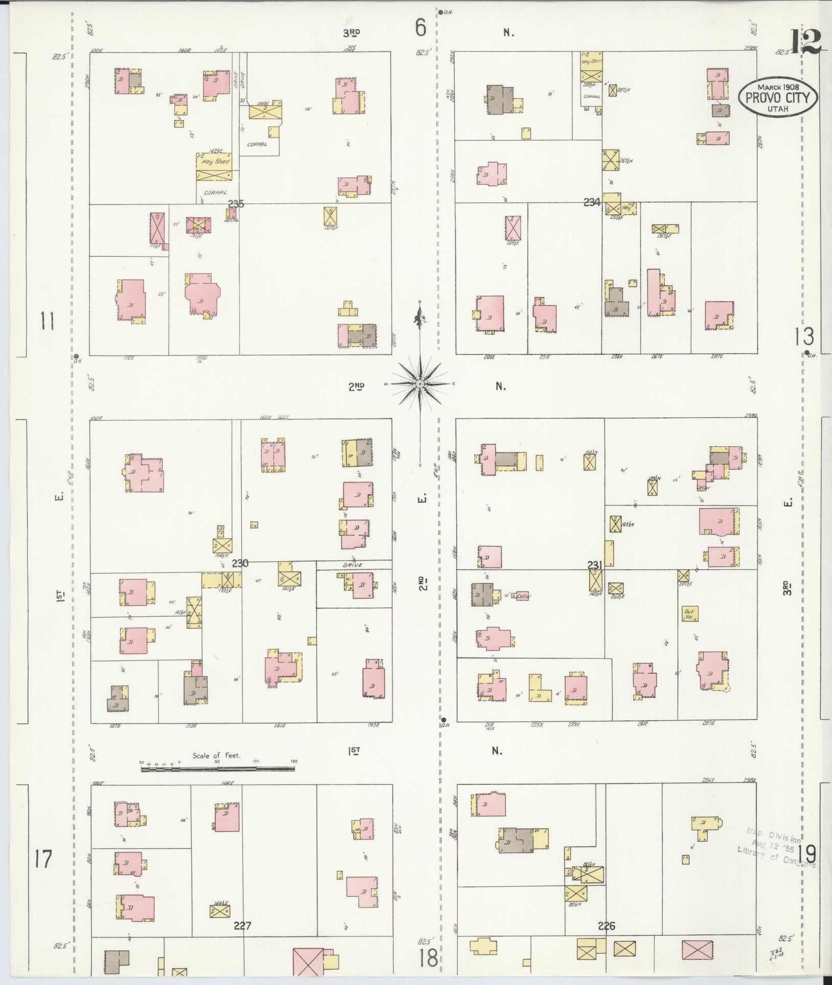 Sanborn Fire Insurance Map from Provo, Utah County, Utah (1908), Sheet #0012 - Complete Map Set gallery image, historic Sanborn map, vintage wall art, Provo Utah