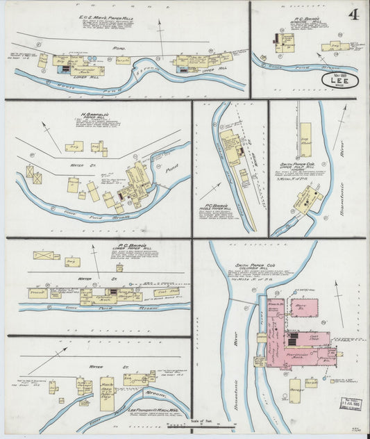 Sanborn Fire Insurance Map from Lee, Berkshire County, Massachusetts (1889), Sheet #0004 - Historic Sanborn Fire Insurance Map Print, vintage old map wall art, antique decor, genealogy gift, Massachusetts Massachusetts map