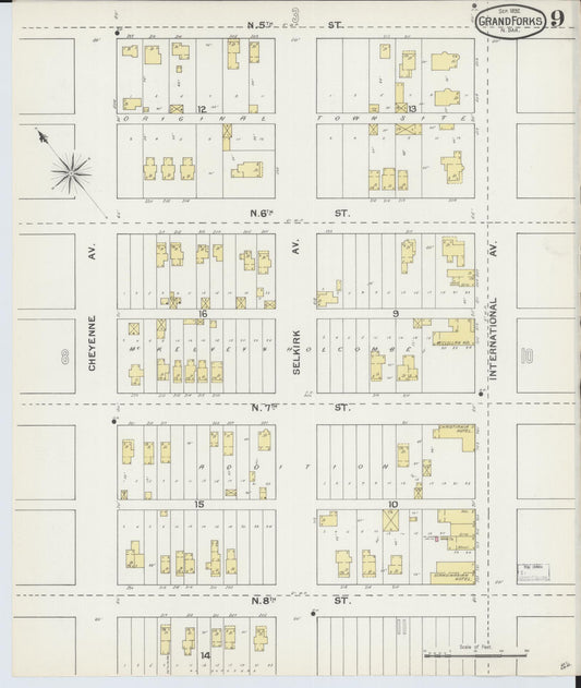 Sanborn Fire Insurance Map from Grand Forks, Grand Forks County, North Dakota (1892), Sheet #0009 - Historic Sanborn Fire Insurance Map Print, vintage old map wall art, antique decor, genealogy gift, North Dakota North Dakota map