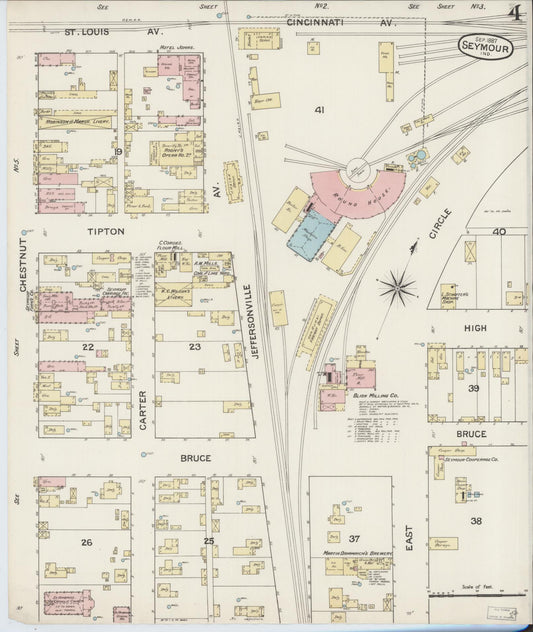 Sanborn Fire Insurance Map from Seymour, Jackson County, Indiana (1887), Sheet #0004 - Historic Sanborn Fire Insurance Map Print, vintage old map wall art, antique decor, genealogy gift, Indiana Indiana map