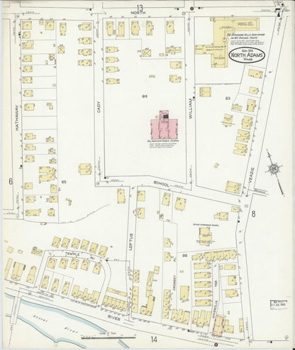 Sanborn Fire Insurance Map from North Adams, Berkshire County, Massachusetts (1914), Sheet #0007 - Historic Sanborn Fire Insurance Map Print, vintage old map wall art, antique decor, genealogy gift, Massachusetts Massachusetts map