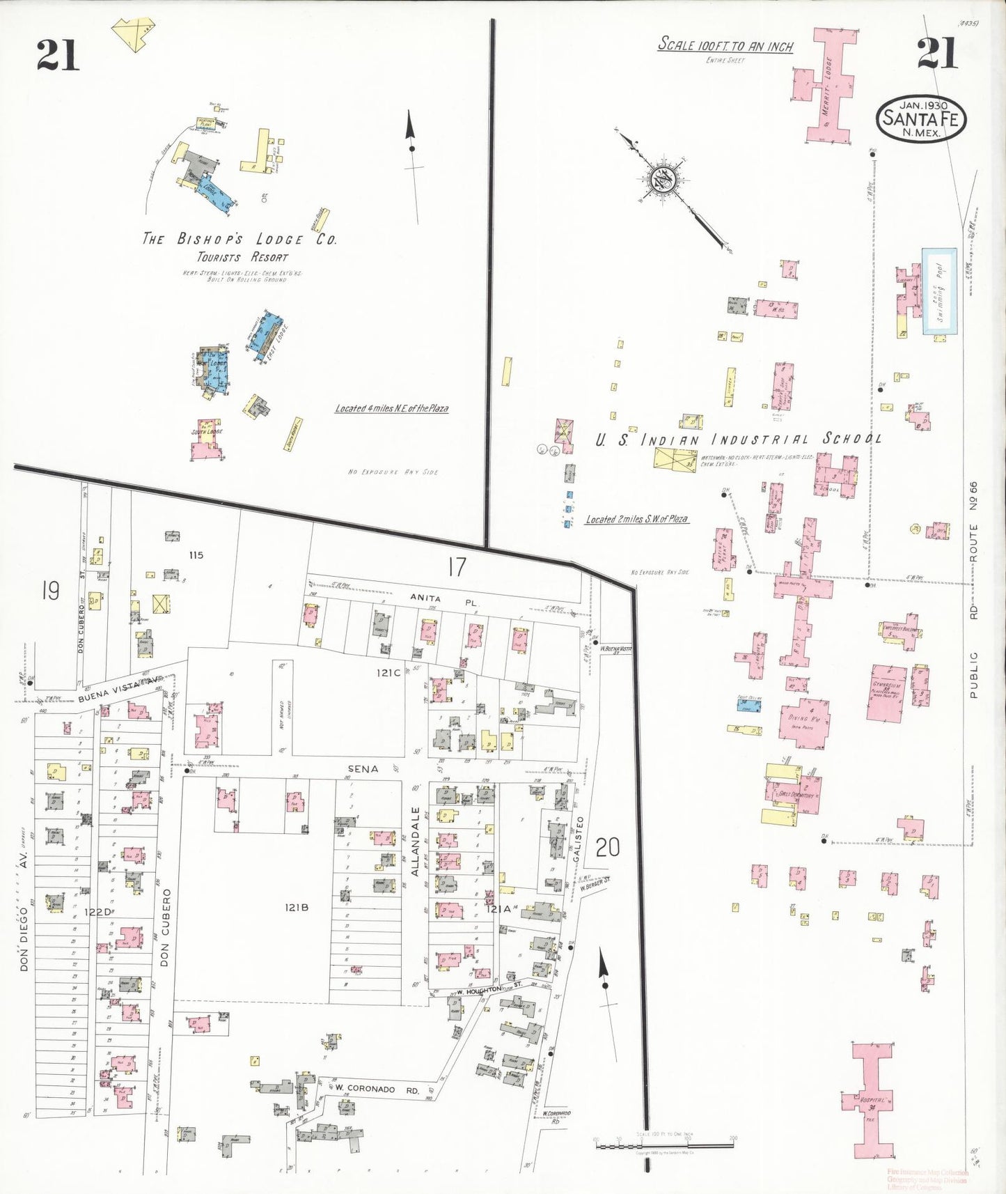 Sanborn Fire Insurance Map from Santa Fe, Santa Fe County, New Mexico (1930), Sheet #0021 - Complete Map Set gallery image, historic Sanborn map, vintage wall art, New Mexico New Mexico