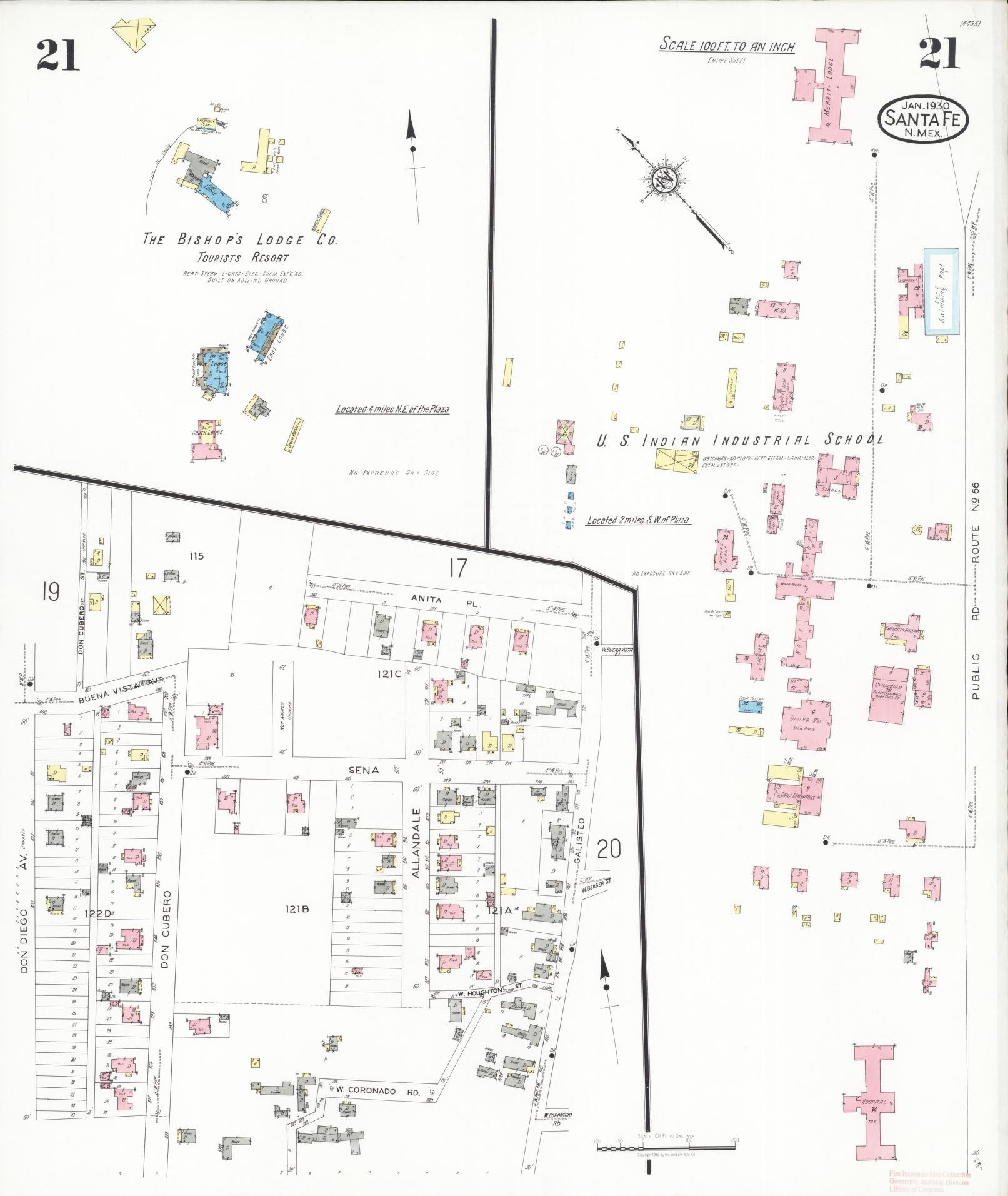 Sanborn Fire Insurance Map from Santa Fe, Santa Fe County, New Mexico (1930), Sheet #0021 - Complete Map Set gallery image, historic Sanborn map, vintage wall art, New Mexico New Mexico