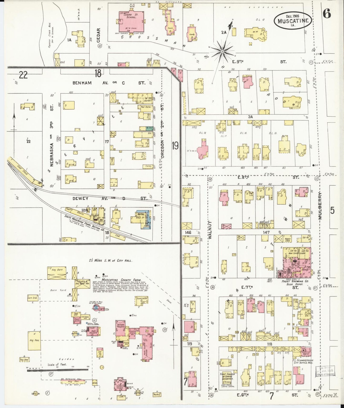 Sanborn Fire Insurance Map from Muscatine, Muscatine County, Iowa (1905), Sheet #0006 - Historic Sanborn Fire Insurance Map Print
