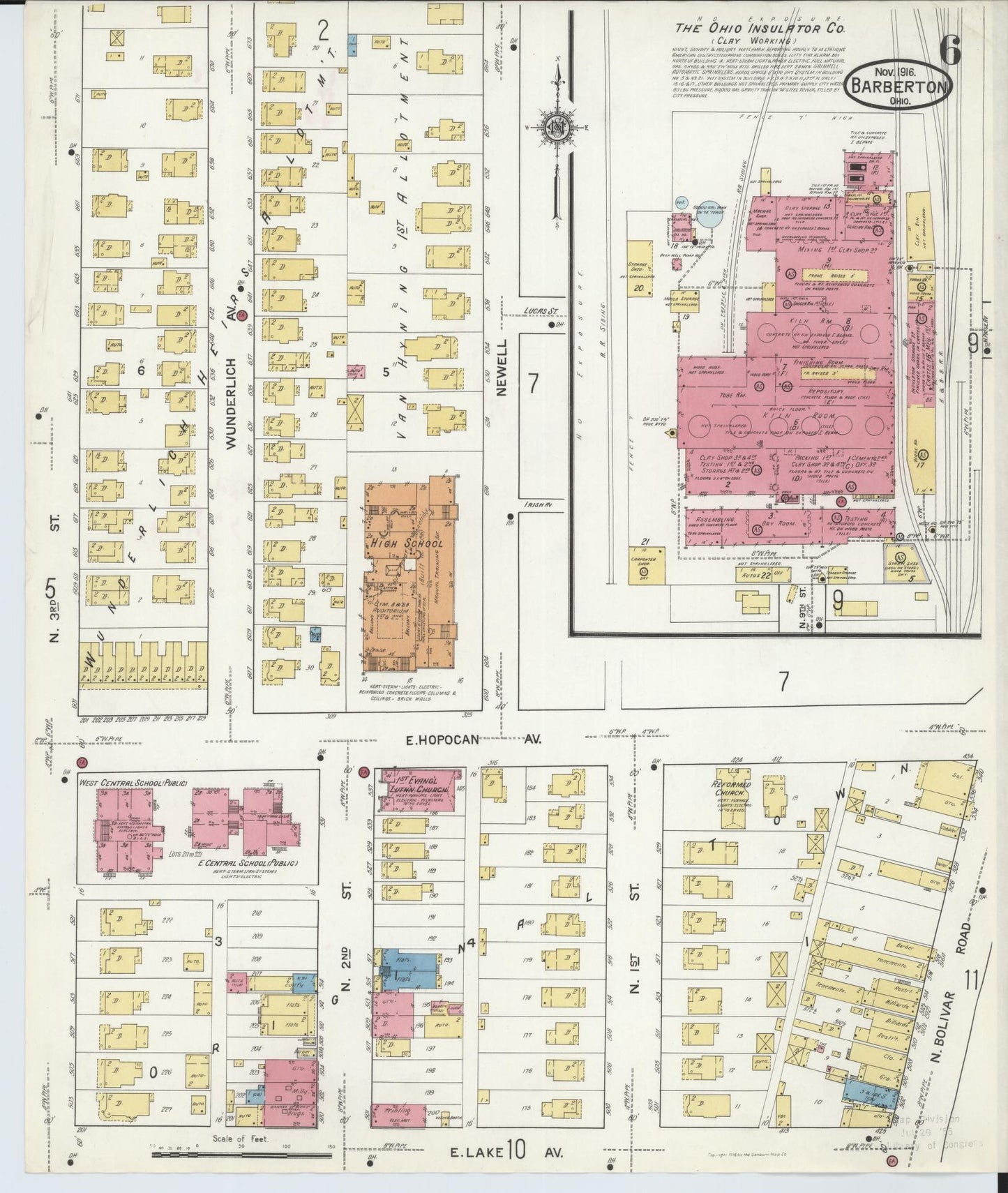 Sanborn Fire Insurance Map from Barberton, Summit County, Ohio (1916), Sheet #0006 - Historic Sanborn Fire Insurance Map Print, vintage old map wall art, antique decor, genealogy gift, Ohio Ohio map