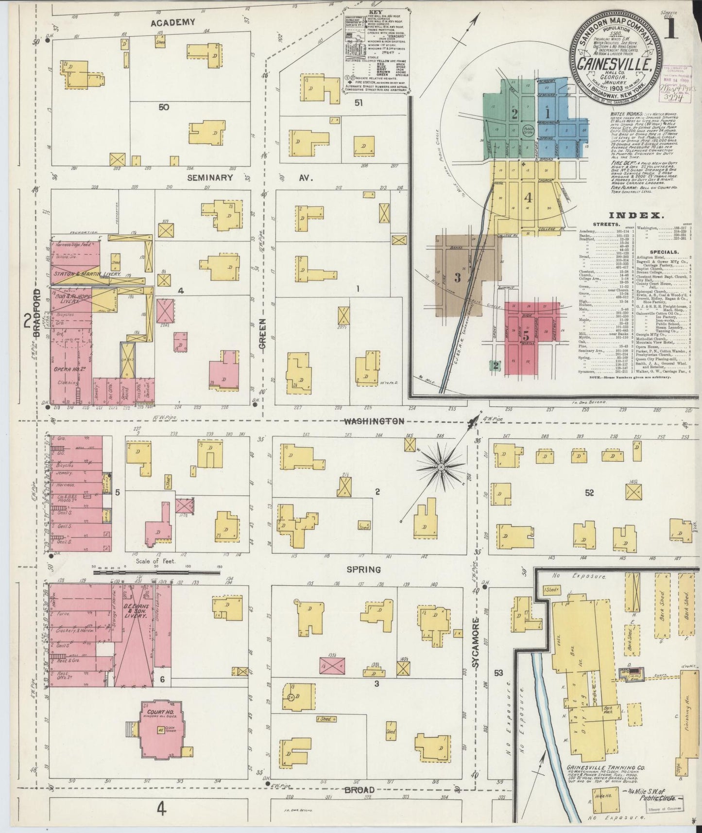 Sanborn Fire Insurance Map from Gainesville, Hall County, Georgia (1903), Sheet #0001 - Historic Sanborn Fire Insurance Map Print, vintage old map wall art, antique decor, genealogy gift, Georgia Georgia map