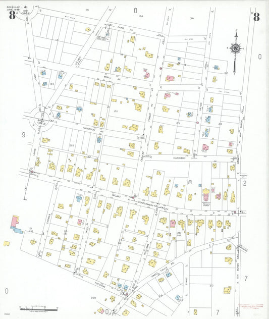 Sanborn Fire Insurance Map from Rockville, Montgomery County, Maryland (1949), Sheet #0008 - Historic Sanborn Fire Insurance Map Print, vintage old map wall art