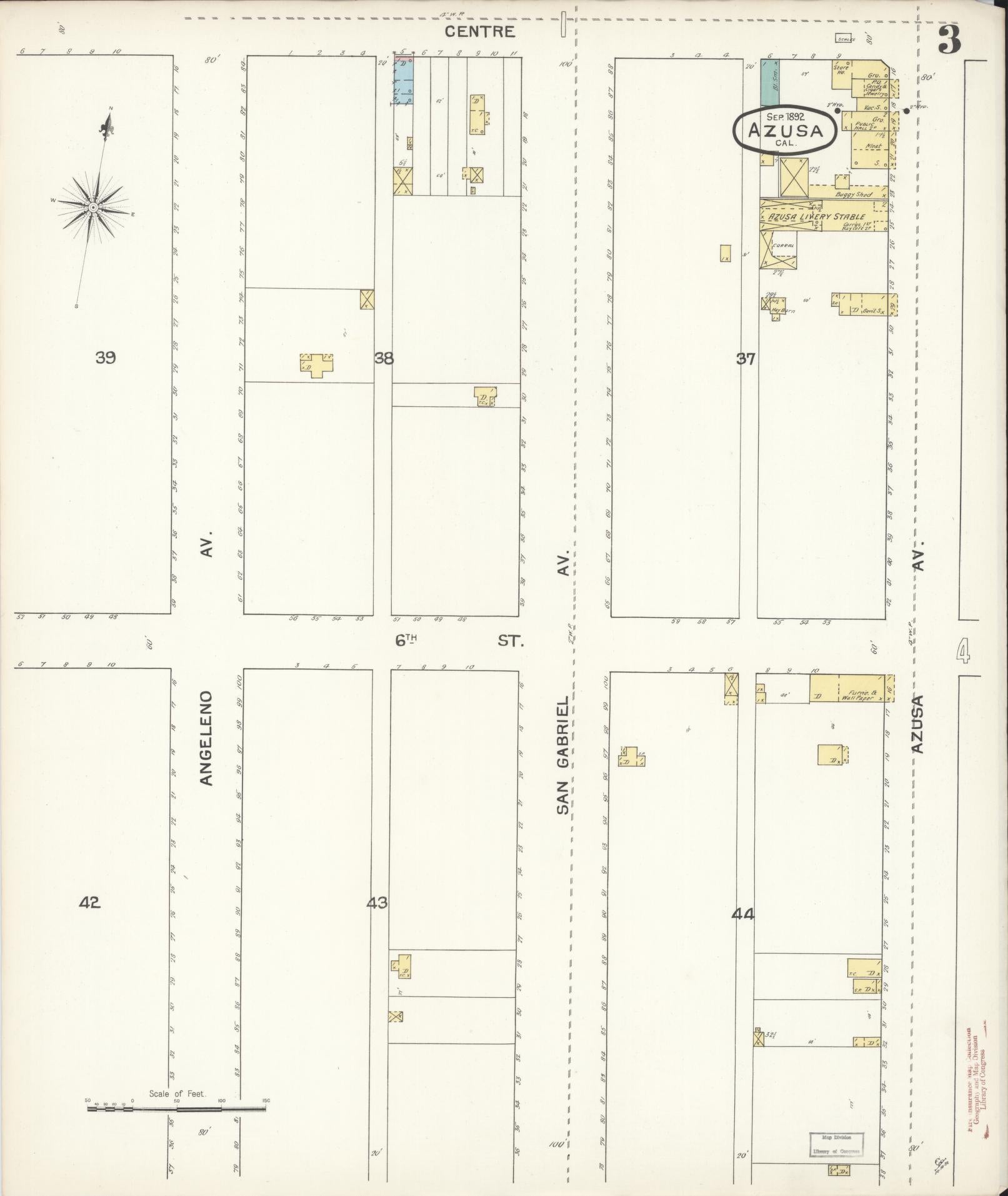 Sanborn Fire Insurance Map from Azusa, Los Angeles County, California (1892), Sheet #0003 - Historic Sanborn Fire Insurance Map Print, vintage old map wall art, antique decor, genealogy gift, California California map
