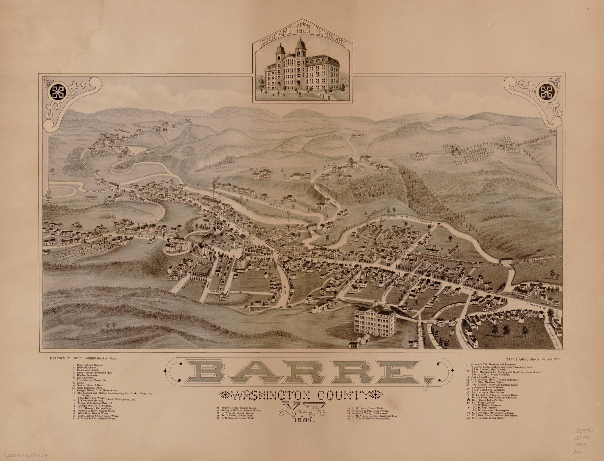 Barre, Washington County, VT, 1884. (1884) – Historic Bird’s-Eye View Panorama Print