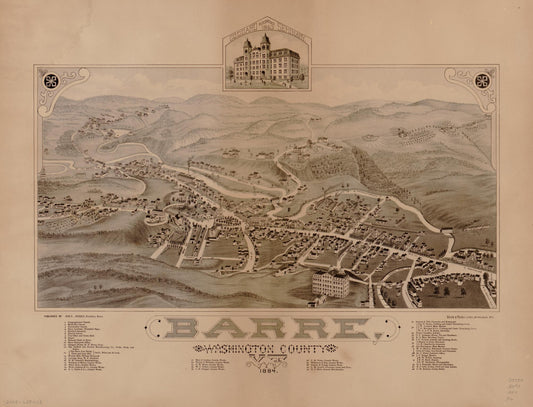 Barre, Washington County, VT, 1884. (1884) – Historic Bird’s-Eye View Panorama Print