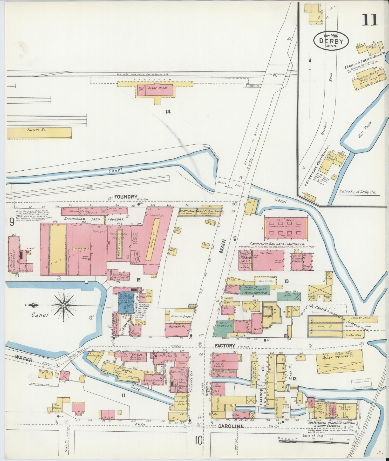 Sanborn Fire Insurance Map from Derby, New Haven County, Connecticut (1906), Sheet #0011 - Historic Sanborn Fire Insurance Map Print, vintage old map wall art, antique decor, genealogy gift, Connecticut Connecticut map