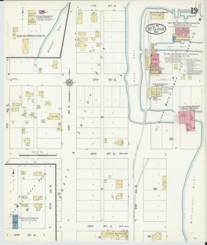 Sanborn Fire Insurance Map from Saint Cloud, Stearns, Benton, and Sherburne Counties, Minnesota (1913), Sheet #0019 - Complete Map Set gallery image, historic Sanborn map, vintage wall art, Minnesota Minnesota