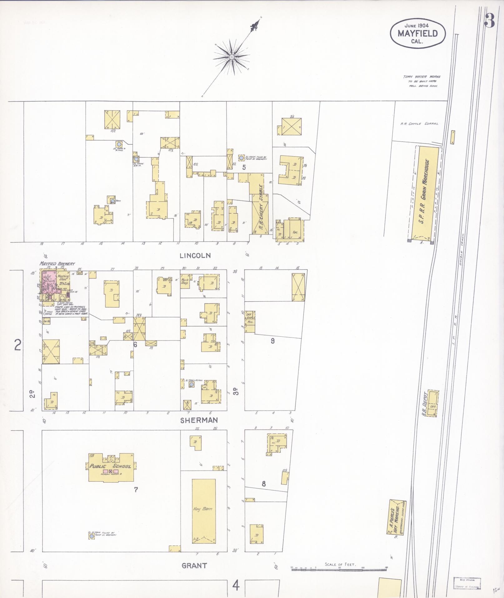 Sanborn Fire Insurance Map from Mayfield, Santa Clara County, California (1904), Sheet #0003 - Complete Map Set gallery image, historic Sanborn map, vintage wall art, California California