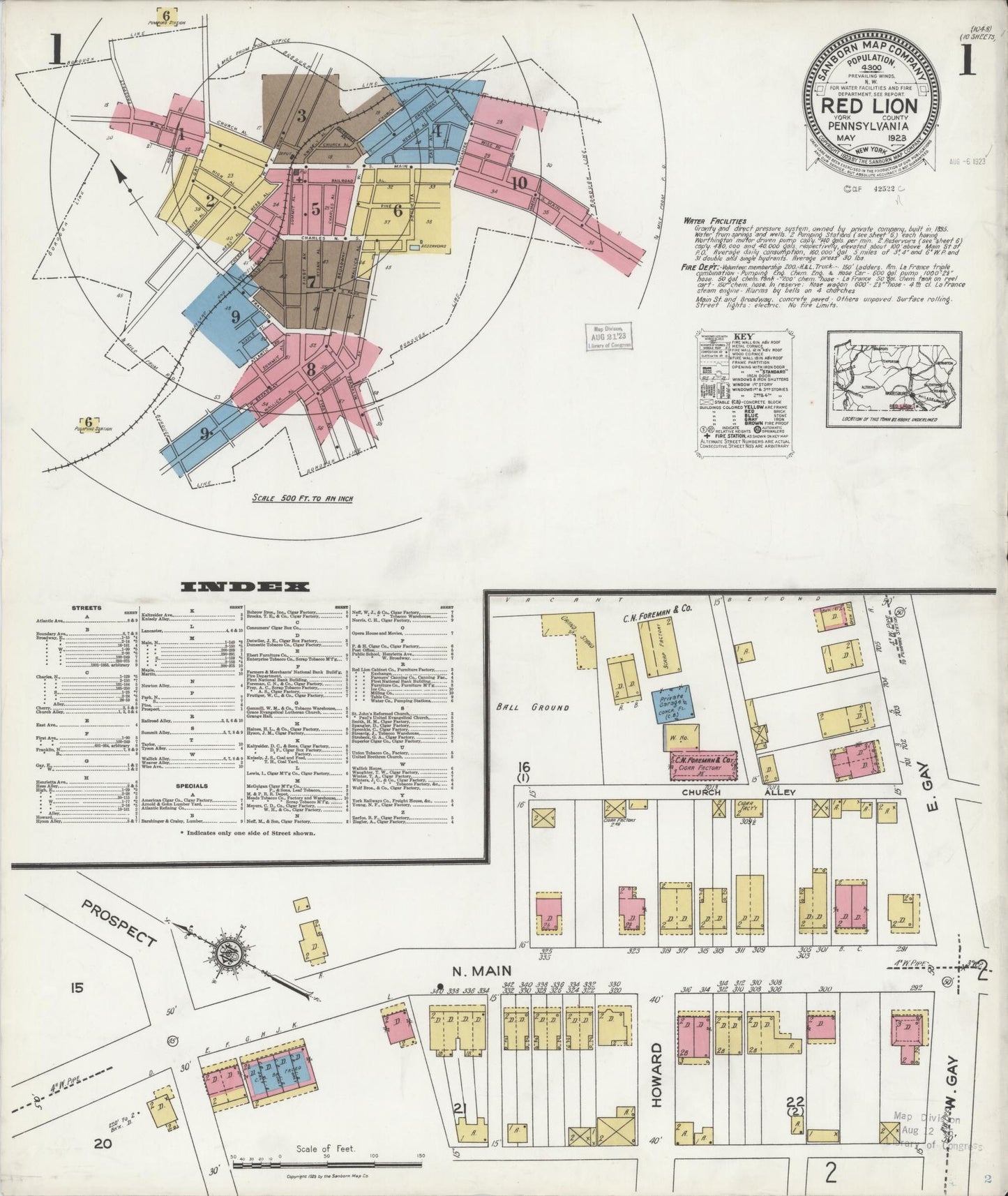 Sanborn Fire Insurance Map from Red Lion, York County, Pennsylvania (1923), Sheet #0001 - Complete Map Set gallery image, historic Sanborn map, vintage wall art, Pennsylvania Pennsylvania