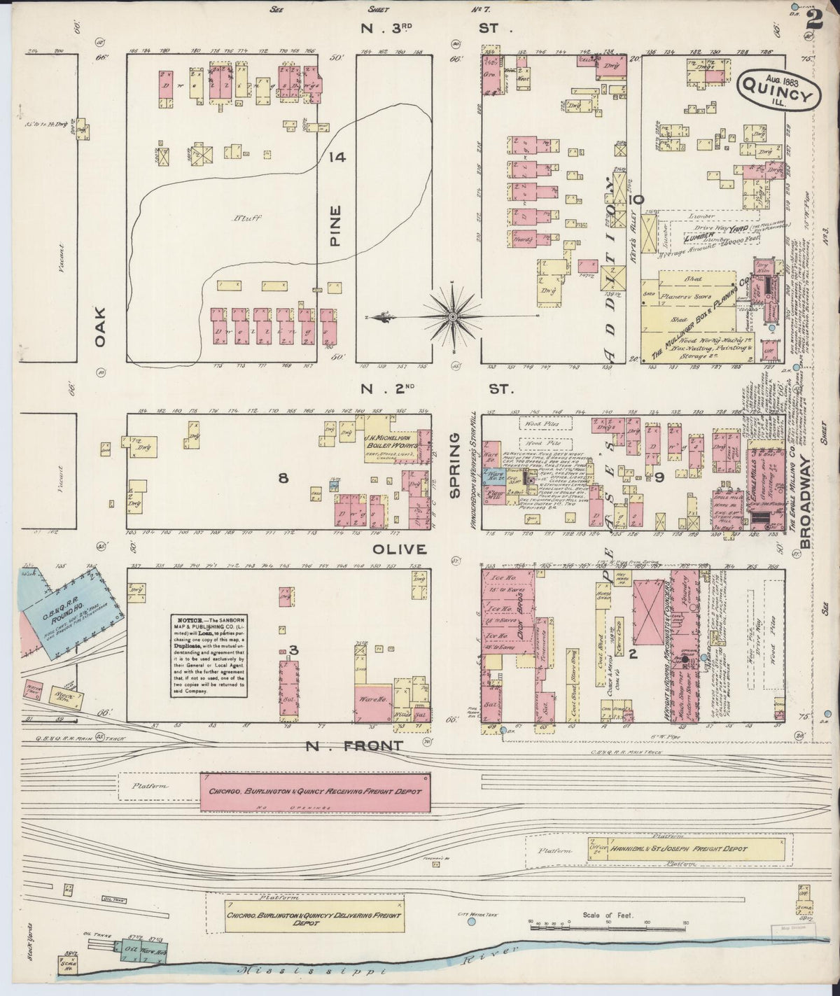 Sanborn Fire Insurance Map from Quincy, Adams County, Illinois (1883), Sheet #0002 - Complete Map Set gallery image, historic Sanborn map, vintage wall art, Illinois Illinois