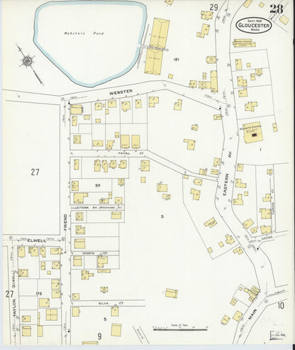 Sanborn Fire Insurance Map from Gloucester, Essex County, Massachusetts (1909), Sheet #0028 - Historic Sanborn Fire Insurance Map Print, vintage old map wall art, antique decor, genealogy gift, Massachusetts Massachusetts map