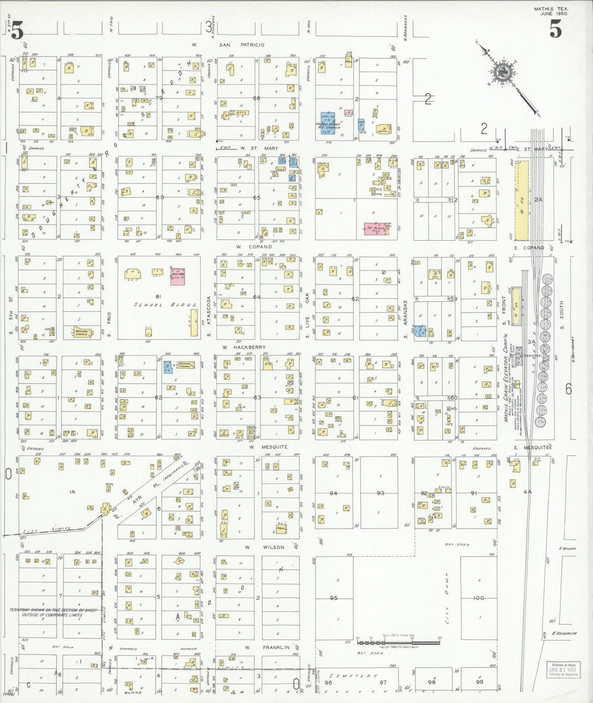 Sanborn Fire Insurance Map from Mathis, San Patricio County, Texas (1950), Sheet #0005 - Complete Map Set gallery image, historic Sanborn map, vintage wall art, Texas Texas