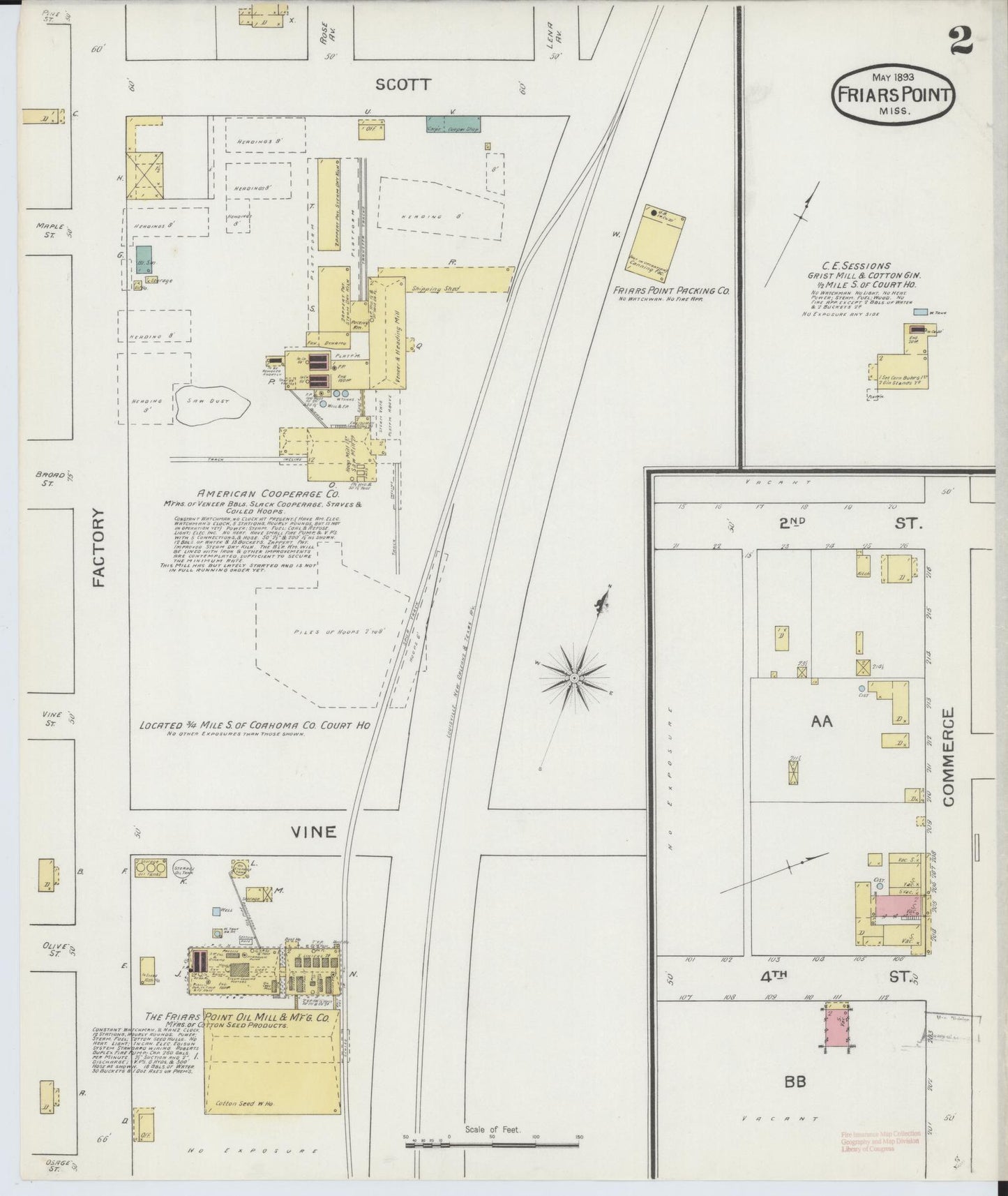 Sanborn Fire Insurance Map from Friars Point, Coahoma County, Mississippi (1893), Sheet #0002 - Historic Sanborn Fire Insurance Map Print, vintage old map wall art, antique decor, genealogy gift, Mississippi Mississippi map