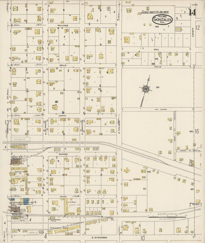 Sanborn Fire Insurance Map from Gonzales, Gonzales County, Texas (1922), Sheet #0014 - Historic Sanborn Fire Insurance Map Print, vintage old map wall art, antique decor, genealogy gift, Texas Texas map