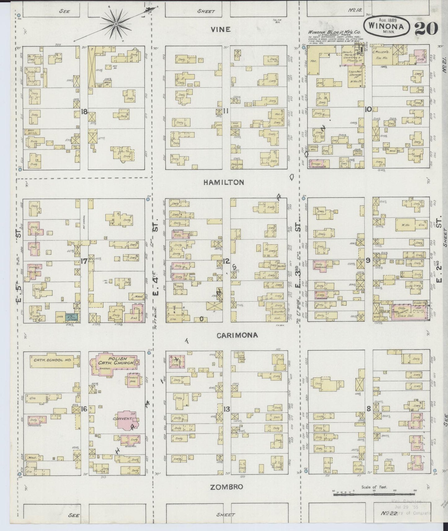 Sanborn Fire Insurance Map from Winona, Winona County, Minnesota (1889), Sheet #0020 - Complete Map Set gallery image, historic Sanborn map, vintage wall art, Minnesota Minnesota