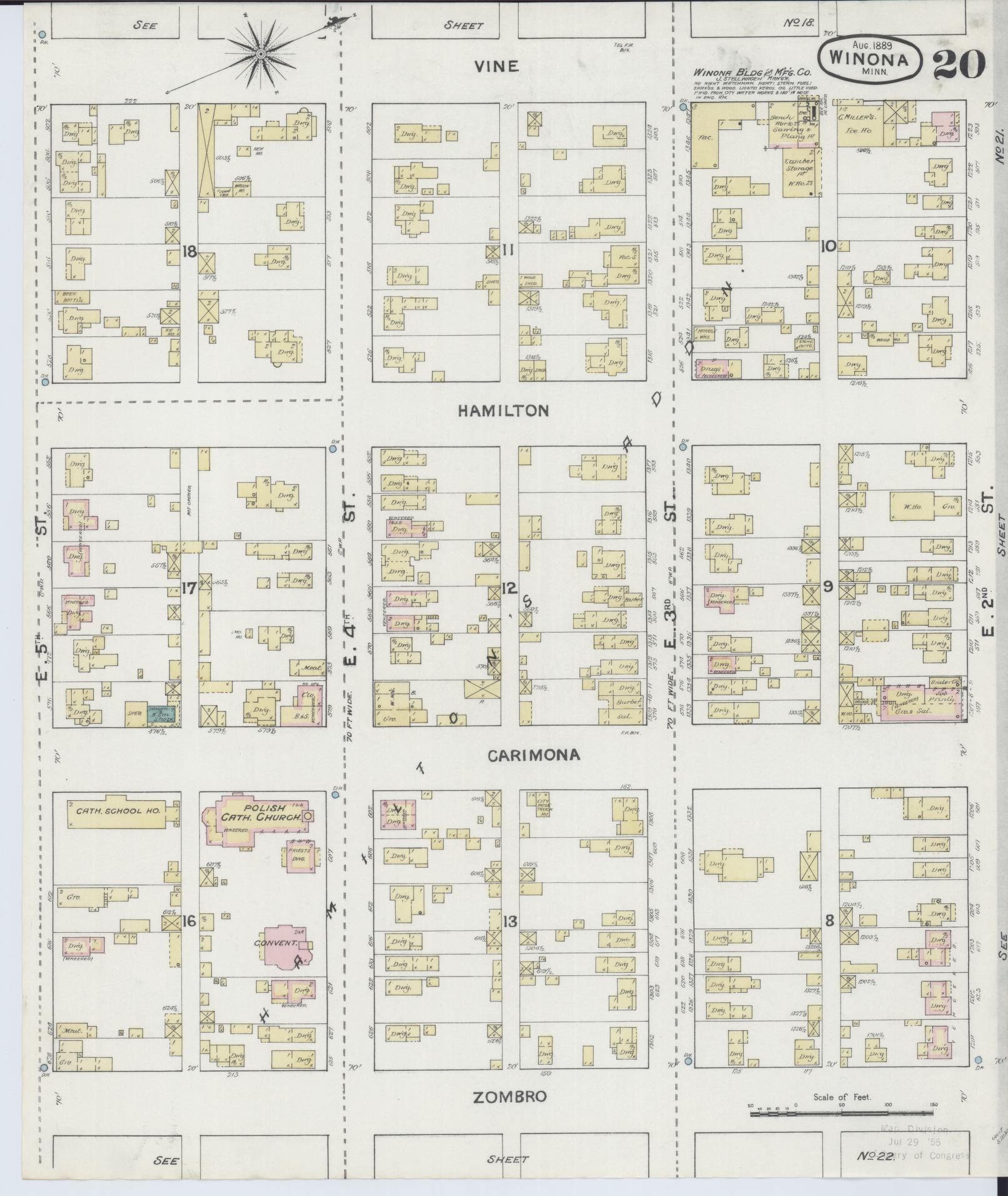 Sanborn Fire Insurance Map from Winona, Winona County, Minnesota (1889), Sheet #0020 - Complete Map Set gallery image, historic Sanborn map, vintage wall art, Minnesota Minnesota
