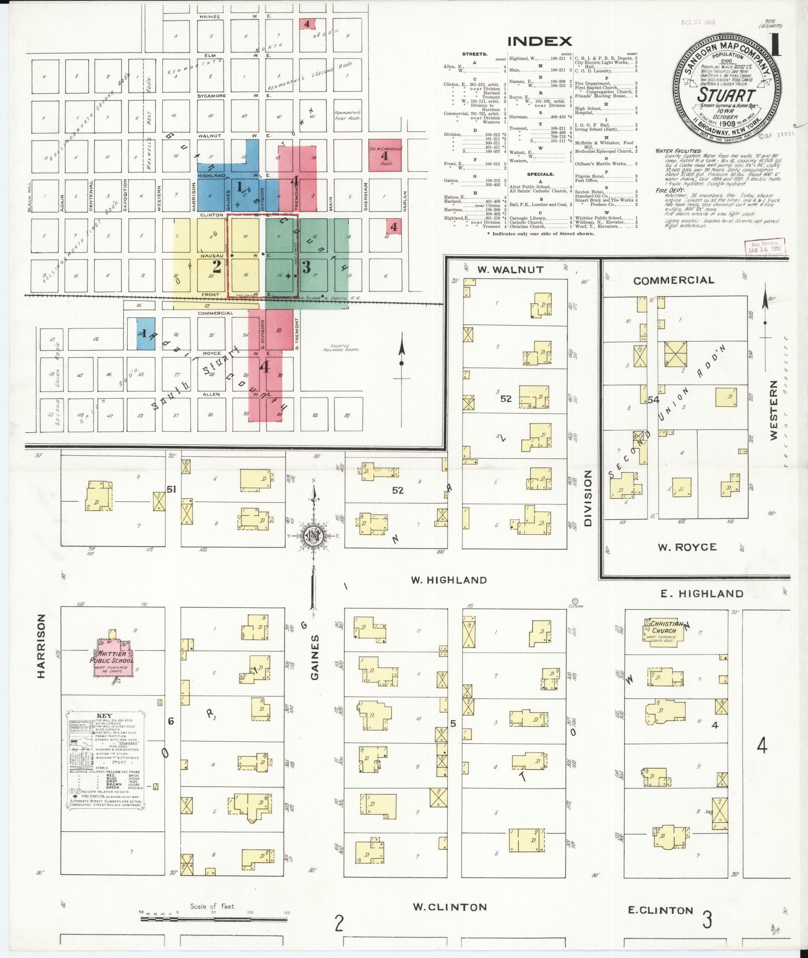 Sanborn Fire Insurance Map from Stuart, Guthrie and Adair Counties, Iowa (1909), Sheet #0001 - Historic Sanborn Fire Insurance Map Print