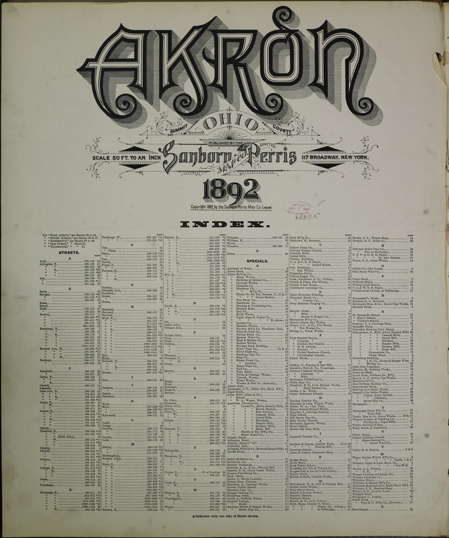Sanborn Fire Insurance Map from Akron, Summit County, Ohio. (1892) – Historic Sanborn Fire Insurance Map Print