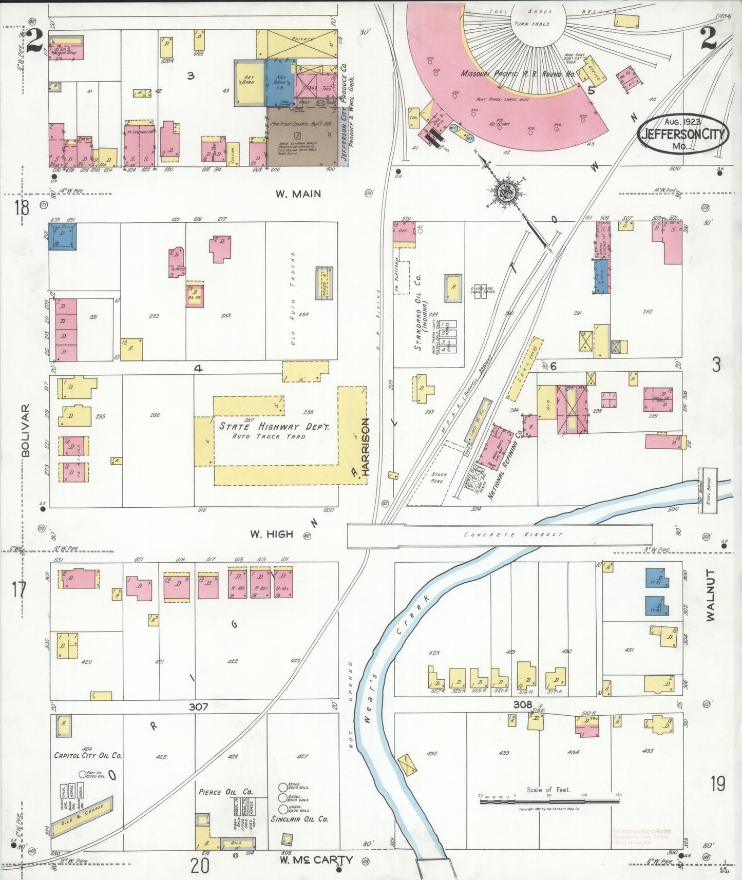 Sanborn Fire Insurance Map from Jefferson City, Cole County, Missouri (1923), Sheet #0002 - Historic Sanborn Fire Insurance Map Print, vintage old map wall art, antique decor, genealogy gift, Missouri Missouri map
