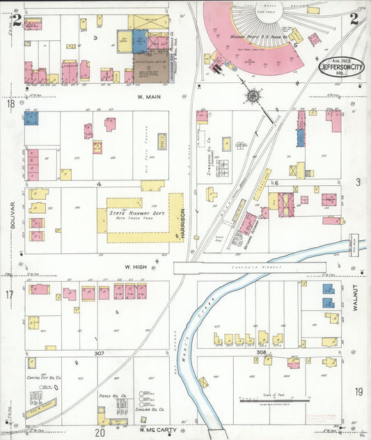 Sanborn Fire Insurance Map from Jefferson City, Cole County, Missouri (1923), Sheet #0002 - Historic Sanborn Fire Insurance Map Print, vintage old map wall art, antique decor, genealogy gift, Missouri Missouri map
