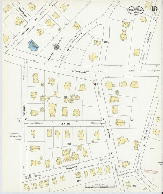Sanborn Fire Insurance Map from Watertown, Middlesex County, Massachusetts (1911), Sheet #0018 - Historic Sanborn Fire Insurance Map Print, vintage old map wall art, antique decor, genealogy gift, Massachusetts Massachusetts map