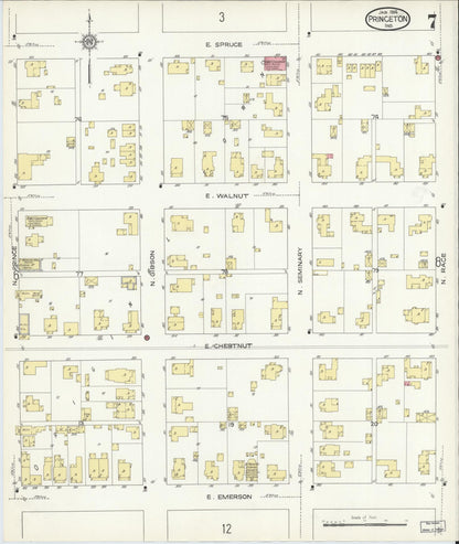 Sanborn Fire Insurance Map from Princeton, Gibson County, Indiana (1914), Sheet #0007 - Historic Sanborn Fire Insurance Map Print, vintage old map wall art, antique decor, genealogy gift, Indiana Indiana map
