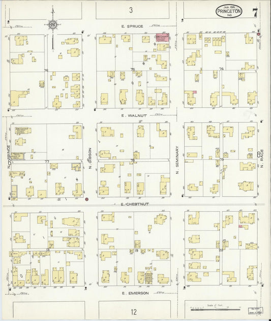 Sanborn Fire Insurance Map from Princeton, Gibson County, Indiana (1914), Sheet #0007 - Historic Sanborn Fire Insurance Map Print, vintage old map wall art, antique decor, genealogy gift, Indiana Indiana map