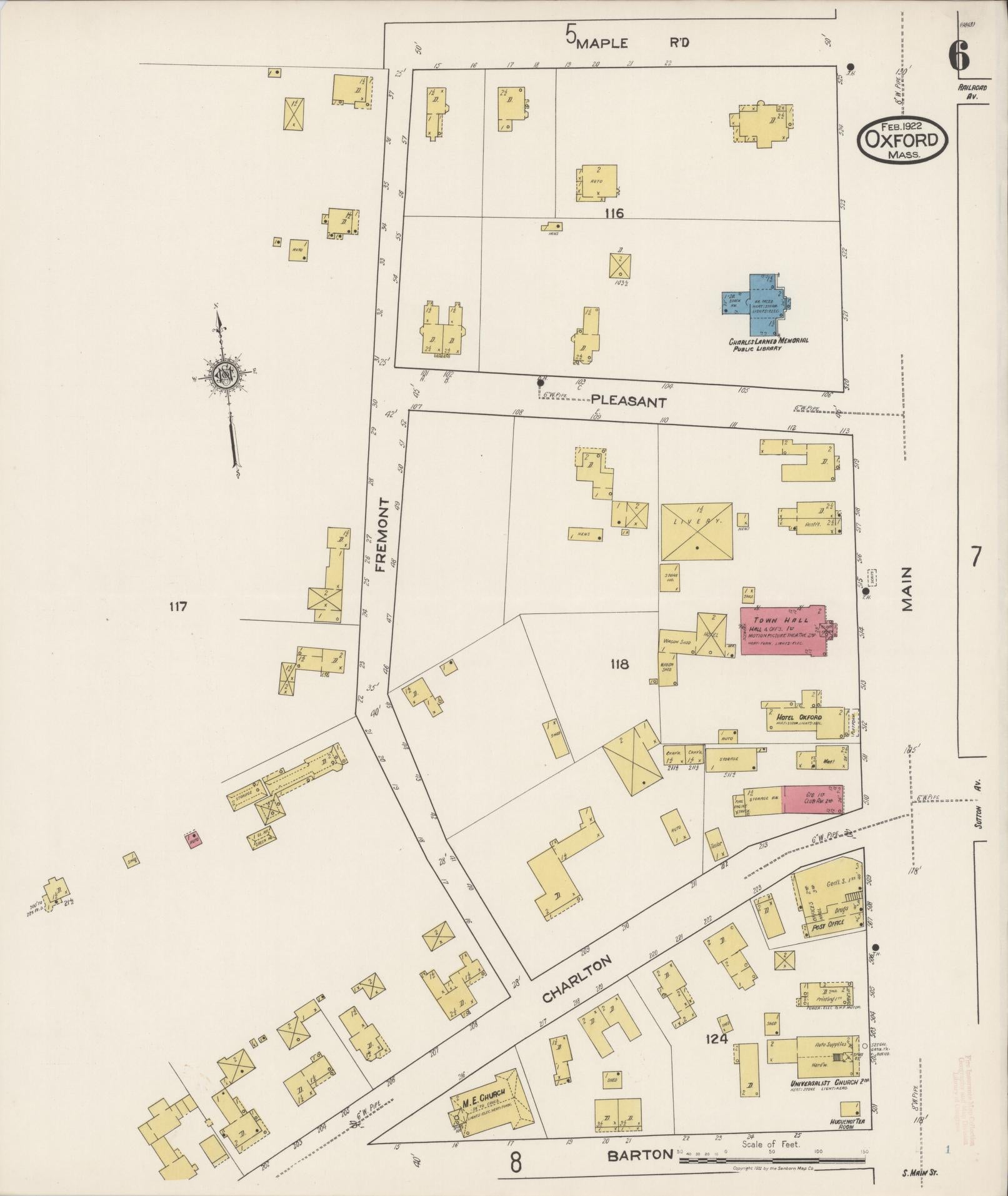 Sanborn Fire Insurance Map from Oxford, Worcester County, Massachusetts (1922), Sheet #0006 - Complete Map Set gallery image, historic Sanborn map, vintage wall art, Massachusetts Massachusetts