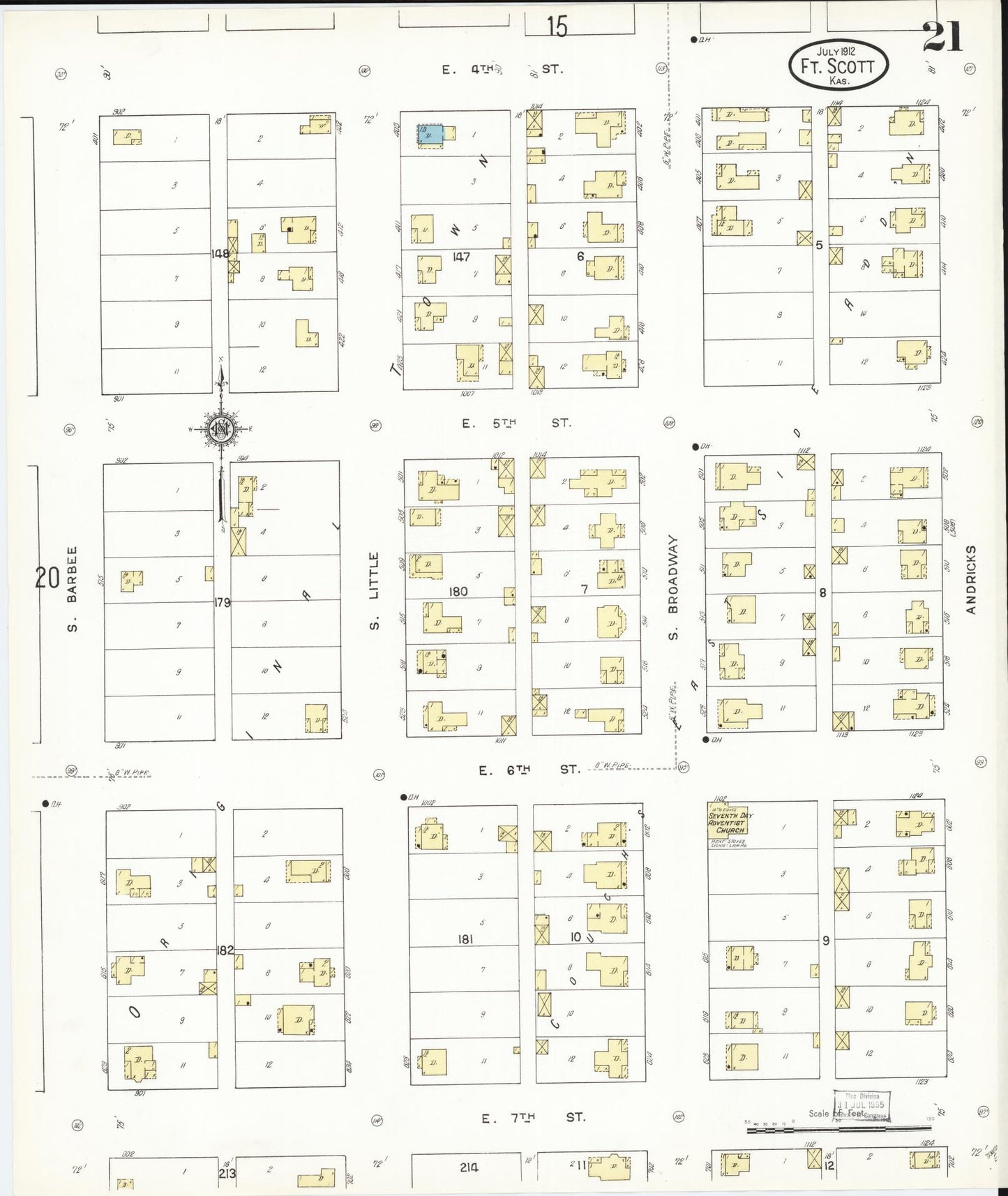 Sanborn Fire Insurance Map from Fort Scott, Bourbon County, Kansas (1912), Sheet #0021 - Historic Sanborn Fire Insurance Map Print, vintage old map wall art, antique decor, genealogy gift, Kansas Kansas map