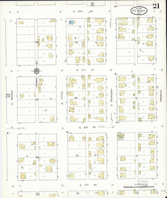 Sanborn Fire Insurance Map from Fort Scott, Bourbon County, Kansas (1912), Sheet #0021 - Historic Sanborn Fire Insurance Map Print, vintage old map wall art, antique decor, genealogy gift, Kansas Kansas map