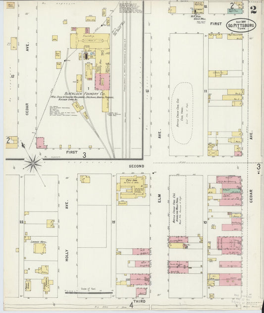 Sanborn Fire Insurance Map from South Pittsburg, Marion County, Tennessee (1897), Sheet #0002 - Historic Sanborn Fire Insurance Map Print, vintage old map wall art, antique decor, genealogy gift, Tennessee Tennessee map