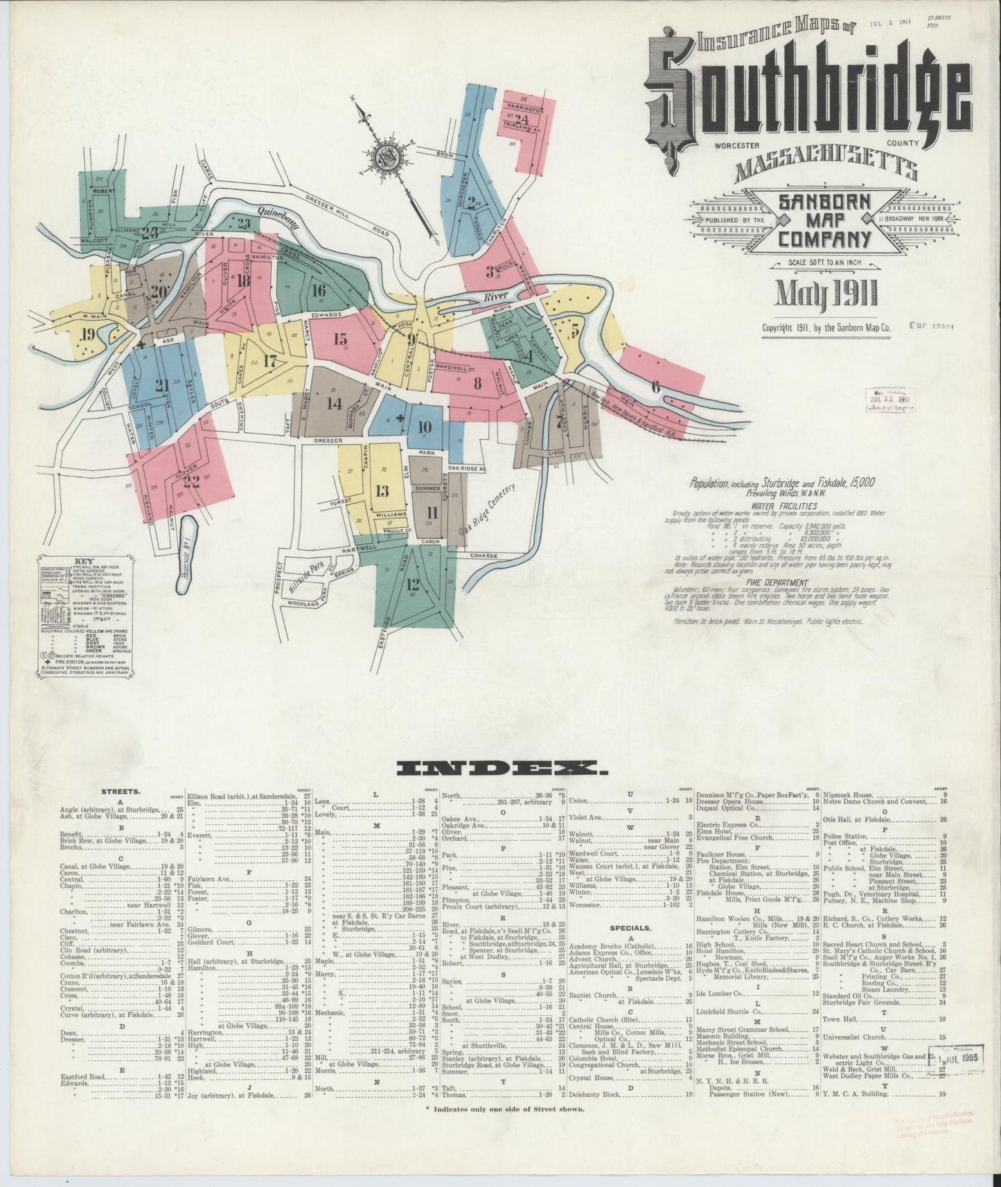 Sanborn Fire Insurance Map from Southbridge, Worcester County, Massachusetts (1911), Sheet #0001 - Historic Sanborn Fire Insurance Map Print, vintage old map wall art, antique decor, genealogy gift, Massachusetts Massachusetts map
