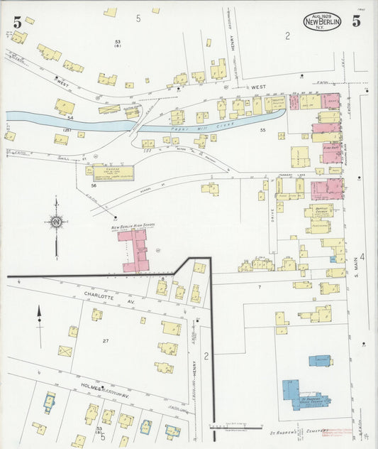 Sanborn Fire Insurance Map from New Berlin, Chenango County, New York (1929), Sheet #0005 - Historic Sanborn Fire Insurance Map Print, vintage old map wall art, antique decor, genealogy gift, New York New York map