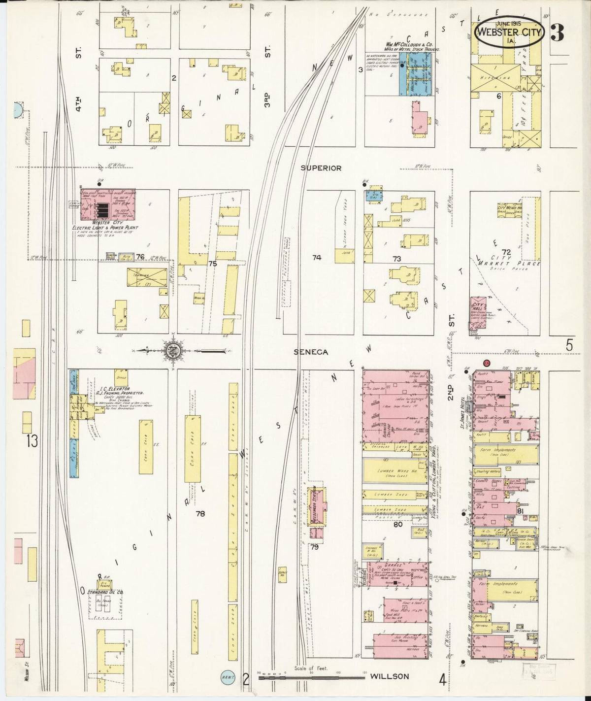 Sanborn Fire Insurance Map from Webster City, Hamilton County, Iowa (1915), Sheet #0003 - Historic Sanborn Fire Insurance Map Print, vintage old map wall art