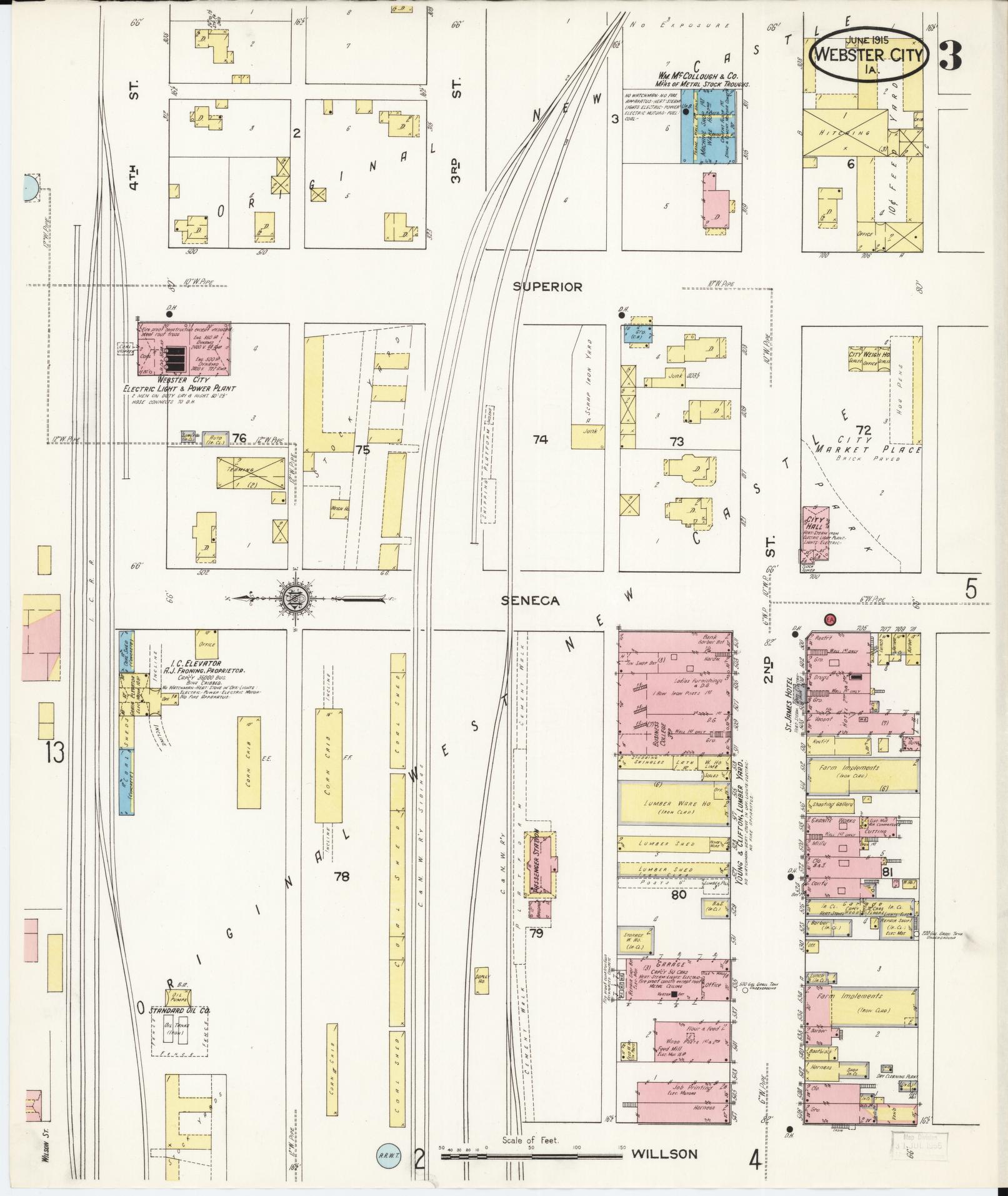 Sanborn Fire Insurance Map from Webster City, Hamilton County, Iowa (1915), Sheet #0003 - Historic Sanborn Fire Insurance Map Print, vintage old map wall art