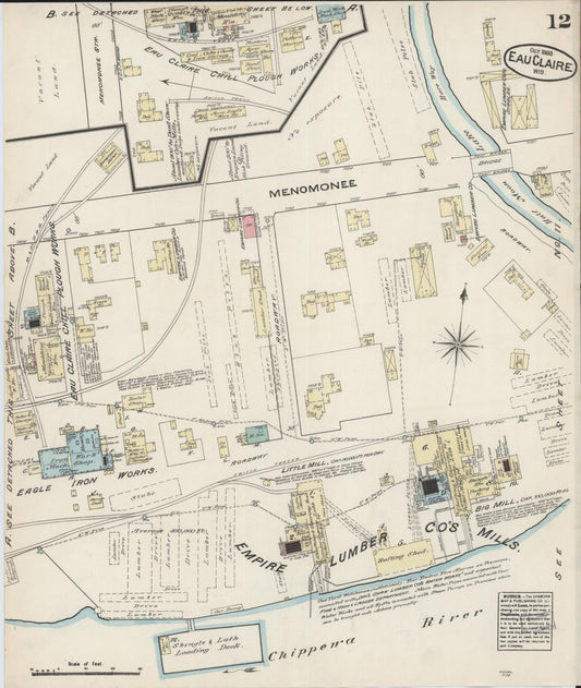 Sanborn Fire Insurance Map from Eau Claire, Eau Claire County, Wisconsin (1883), Sheet #0012 - Historic Sanborn Fire Insurance Map Print, vintage old map wall art, antique decor, genealogy gift, Wisconsin Wisconsin map