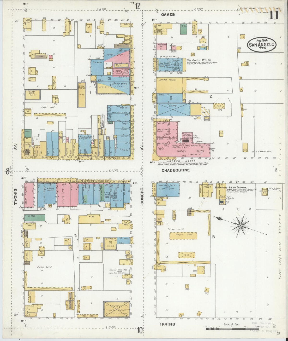 Sanborn Fire Insurance Map from San Angelo, Tom Green County, Texas (1904), Sheet #0011 - Complete Map Set gallery image, historic Sanborn map, vintage wall art, Texas Texas