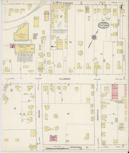 Sanborn Fire Insurance Map from Oxford, Granville County, North Carolina (1915), Sheet #0004 - Historic Sanborn Fire Insurance Map Print, vintage old map wall art, antique decor, genealogy gift, North Carolina North Carolina map