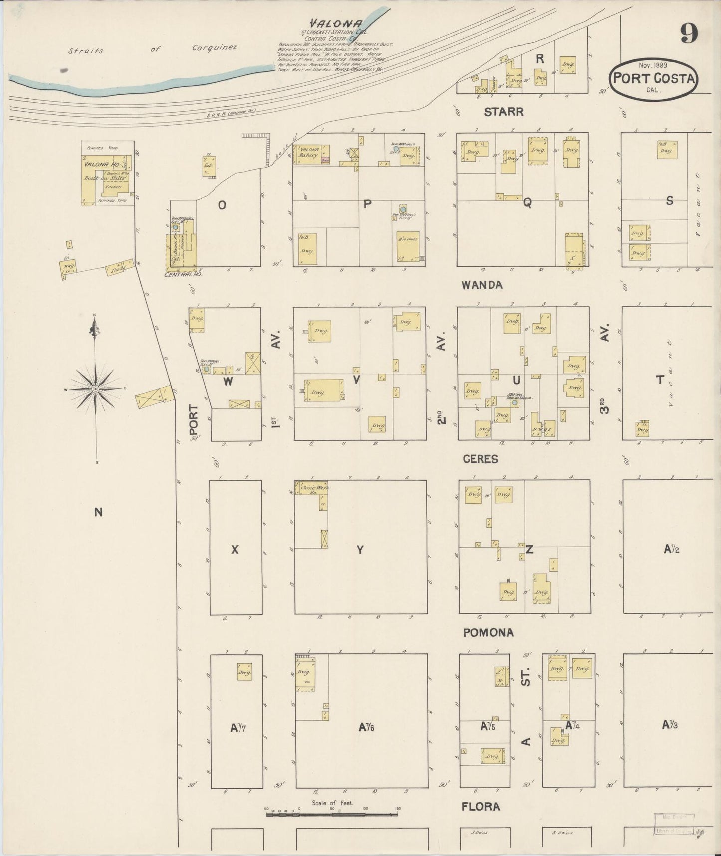 Sanborn Fire Insurance Map from Port Costa, Contra Costa County, California (1889), Sheet #0009 - Complete Map Set gallery image, historic Sanborn map, vintage wall art, California California