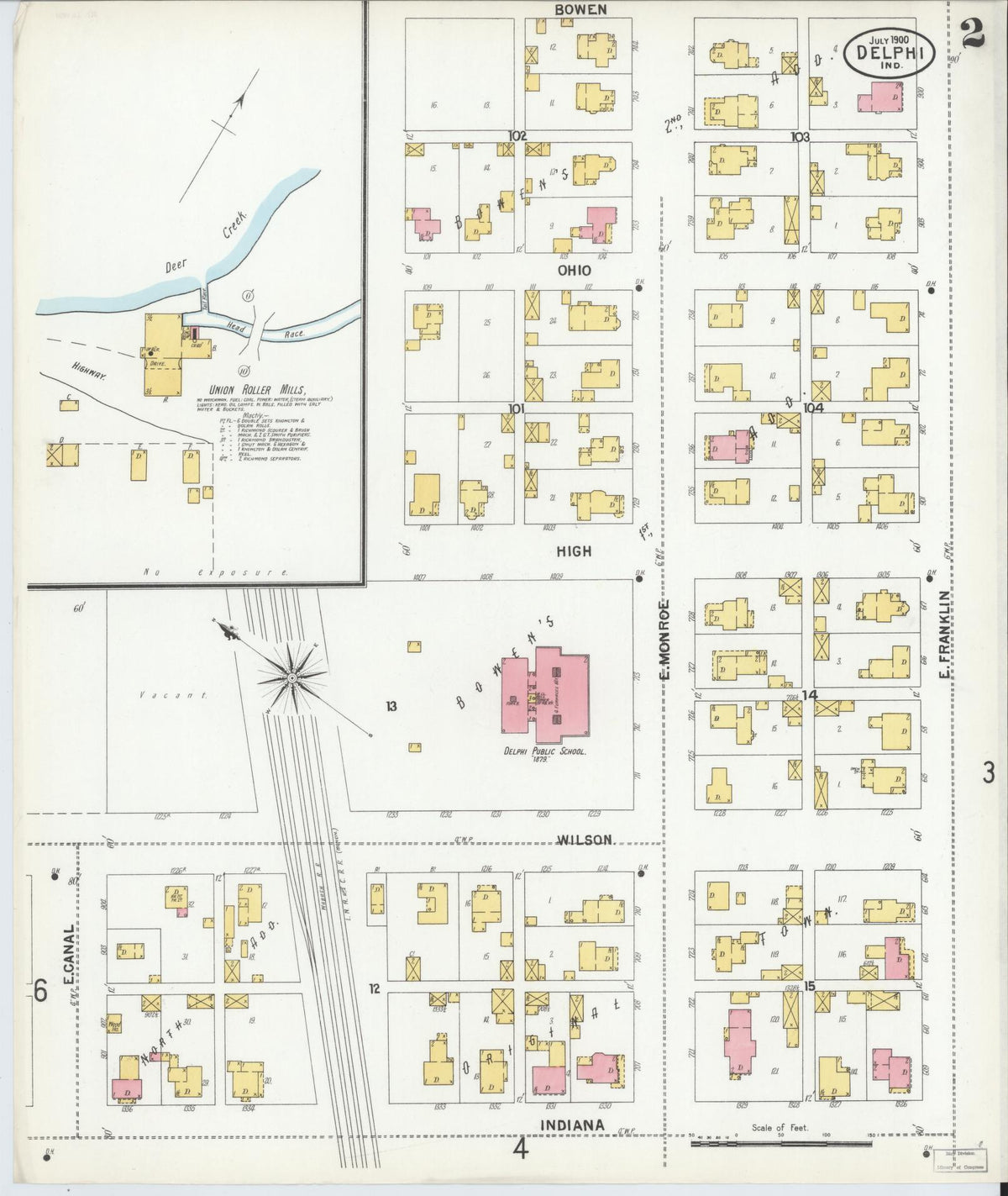 Sanborn Fire Insurance Map from Delphi, Carroll County, Indiana (1900), Sheet #0002 - Historic Sanborn Fire Insurance Map Print, vintage old map wall art, antique decor, genealogy gift, Indiana Indiana map