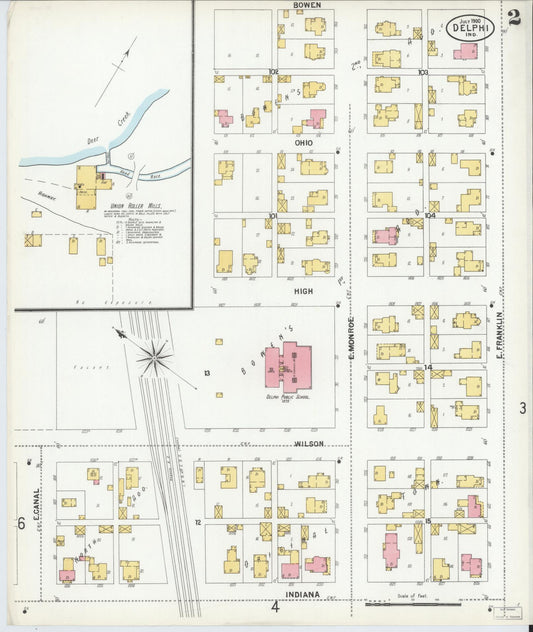 Sanborn Fire Insurance Map from Delphi, Carroll County, Indiana (1900), Sheet #0002 - Historic Sanborn Fire Insurance Map Print, vintage old map wall art, antique decor, genealogy gift, Indiana Indiana map