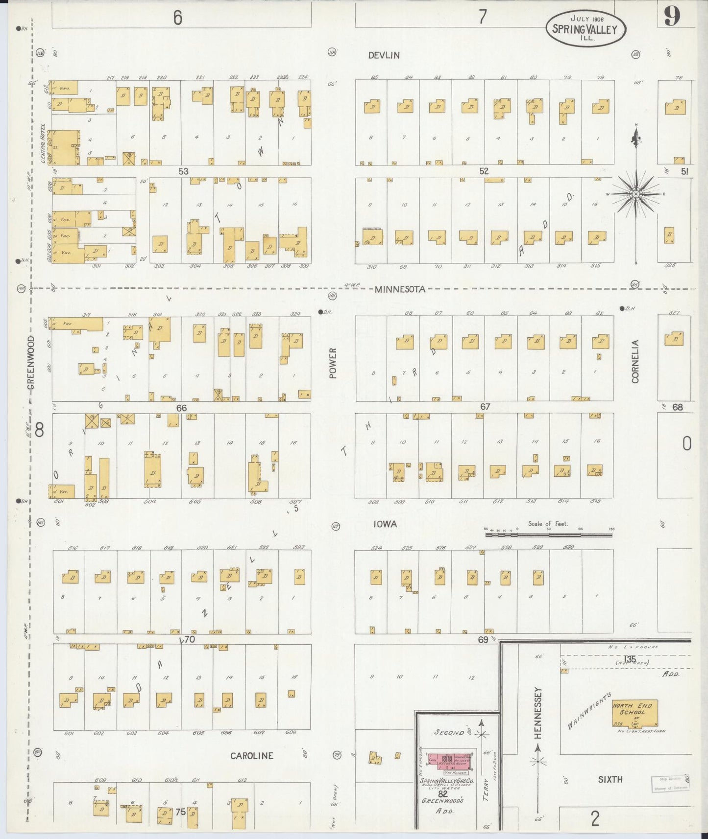 Sanborn Fire Insurance Map from Spring Valley, Bureau County, Illinois (1906), Sheet #0009 - Complete Map Set gallery image, historic Sanborn map, vintage wall art, Illinois Illinois