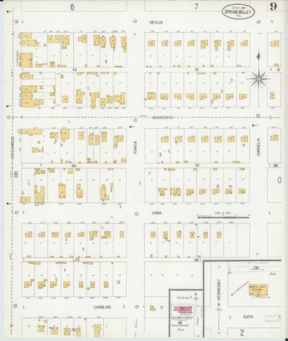 Sanborn Fire Insurance Map from Spring Valley, Bureau County, Illinois (1906), Sheet #0009 - Complete Map Set gallery image, historic Sanborn map, vintage wall art, Illinois Illinois